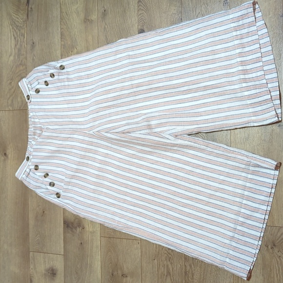 AE high waisted side buttons cullotes linen blend striped pants lined XL - Picture 2 of 10